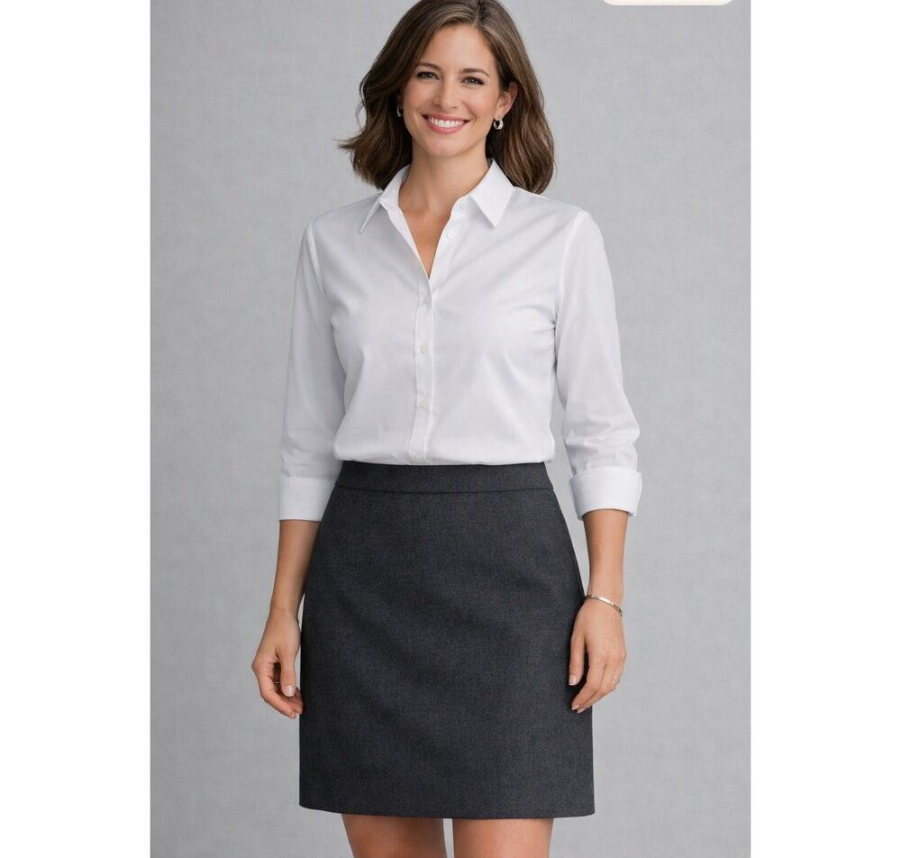 Eileen Fisher PullâOn Wool Blend Skirt Size Large Charcoal Gray Minimalist Chic